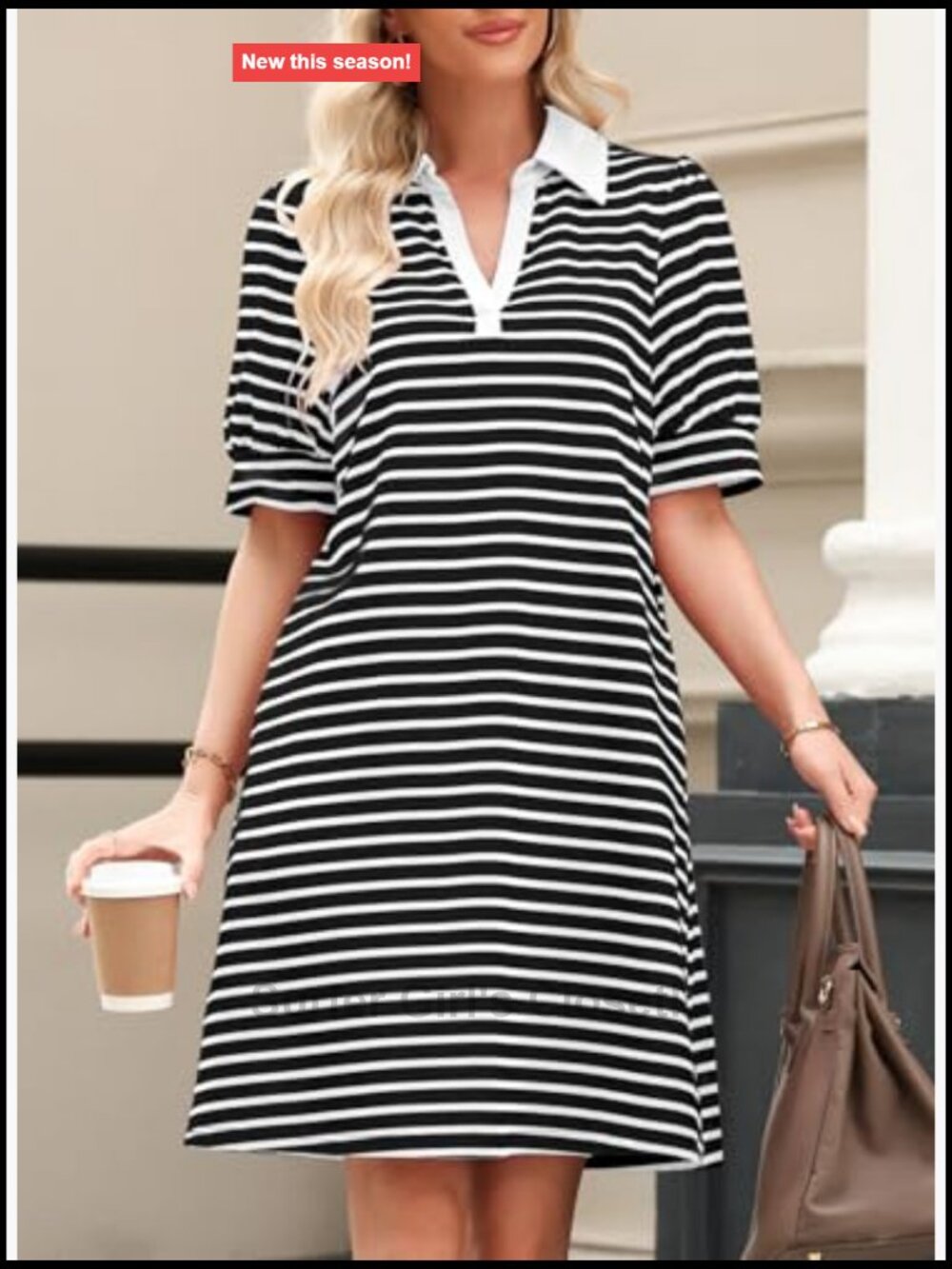 Cotton Blend Striped Midi Dress with Pockets for Women - Picture 3 of 7